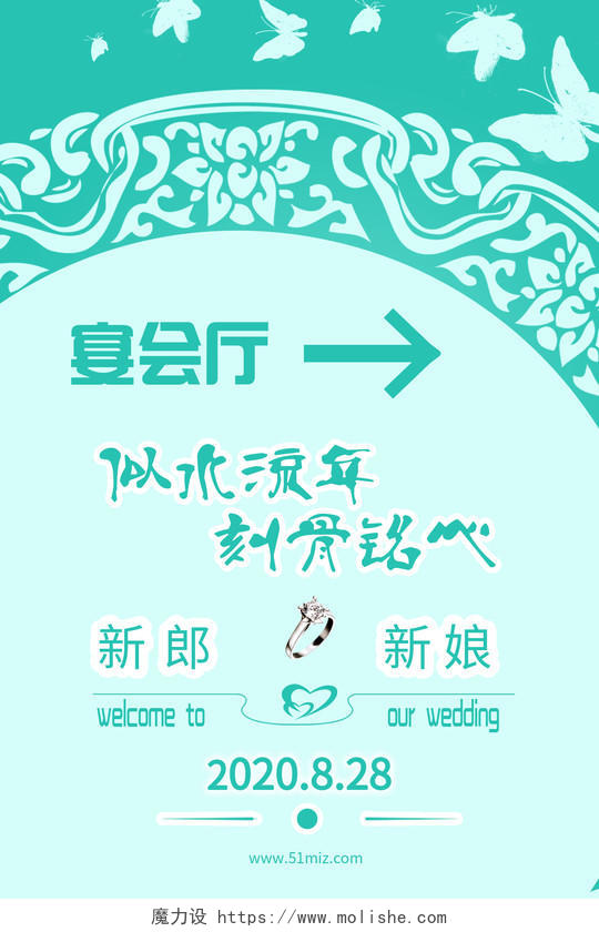 绿色背景婚礼宴会厅中国风指示牌